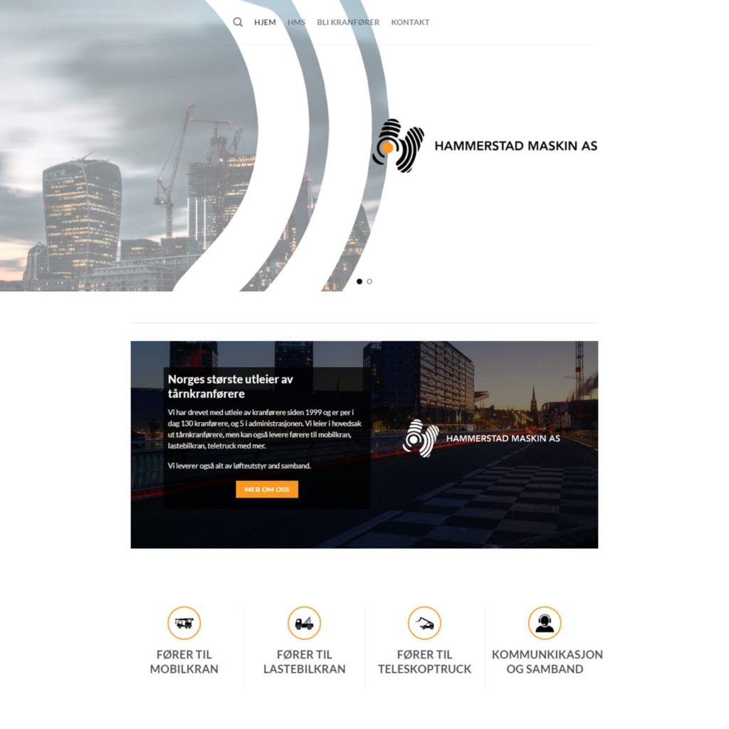 Bilde av en nettside som vi har levert for hammerstad maskin as, nettside-referanse
