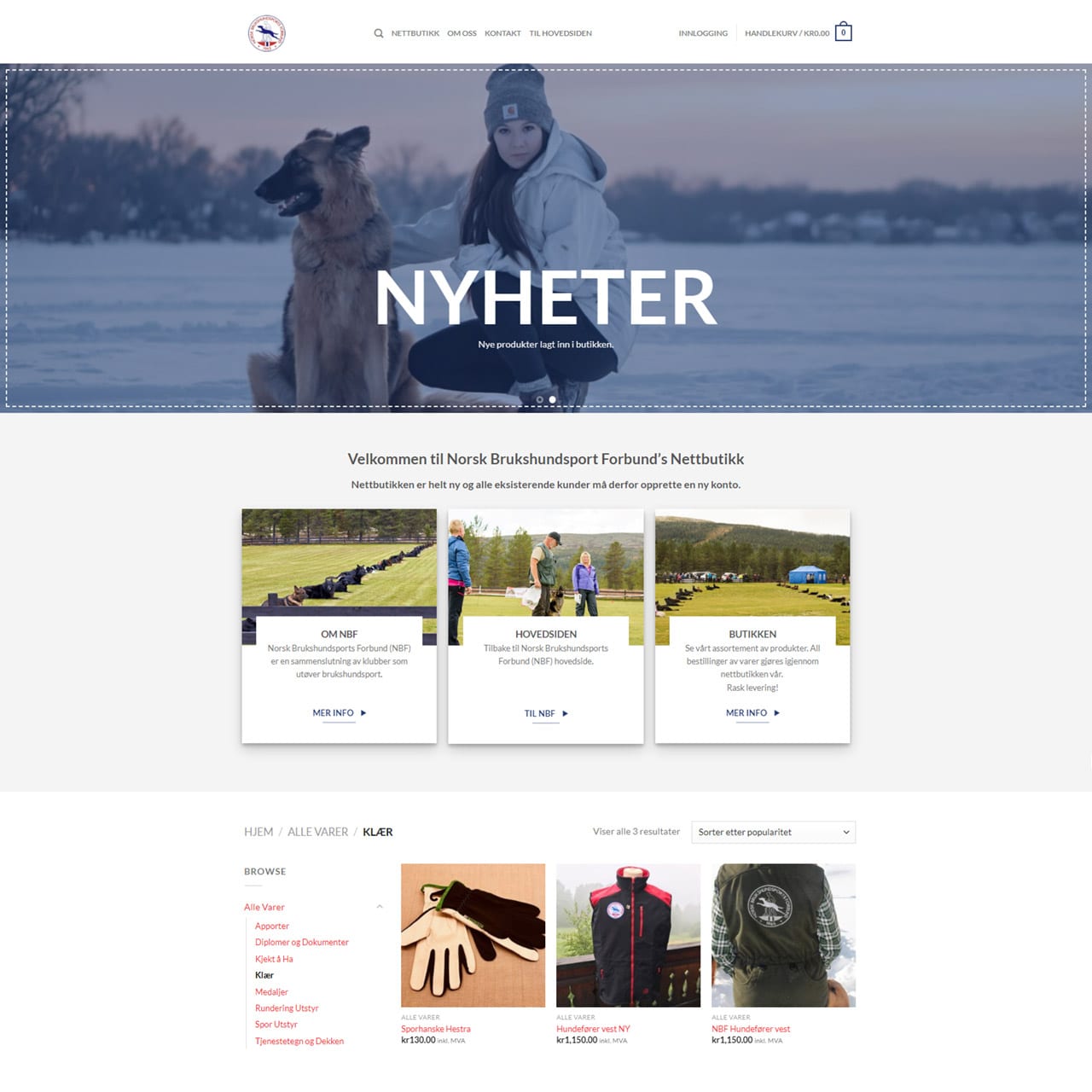 Bilde av en nettbutikk for hundeeiere som vi har utviklet, woocommerce nettbutikk